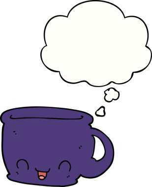 Bir insan tarafından çizilmiş düşünce baloncuklu kahve fincanı.