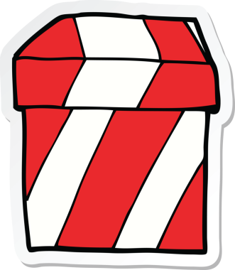 Bir insan tarafından çizilmiş karikatür hediye kutusunun etiketi.