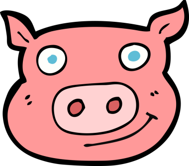 Bir insan tarafından çizilmiş domuz suratlı çizgi film.