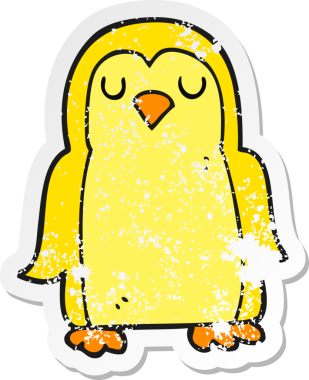 Bir insan tarafından çizilmiş karikatür kuşunun gerilmiş çıkartması.