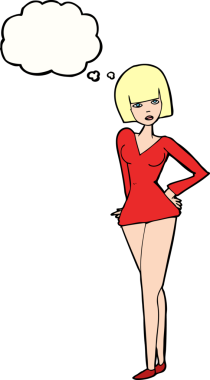 Bir insan tarafından çizilmiş düşünce baloncuğu olan güzel bir kadın.