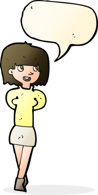 Bir insan tarafından çizilmiş konuşma balonlu mutlu kadın çizgi filmi.