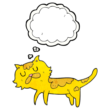 Bir insan tarafından çizilmiş serbest çizim düşünce kabarcığı desenli çizgi film kedisi