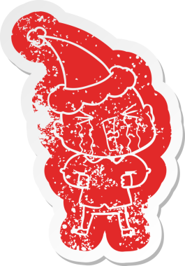 Ağlayan kel bir adamın Noel Baba şapkası takmasının sıkıntılı bir karikatürü.