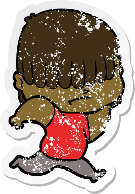 Bir insan tarafından çizilmiş dağınık saçlı bir çizgi film çocuğunun sıkıntılı çıkartması.