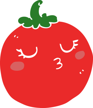 Bir insan tarafından çizilmiş düz renkli çizgi film domatesi