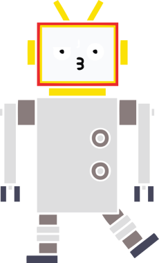 Bir insan tarafından çizilmiş düz renkli bir robot karikatürü