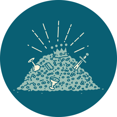 Bir insan tarafından çizilmiş dövme stili altın yığını ikonu