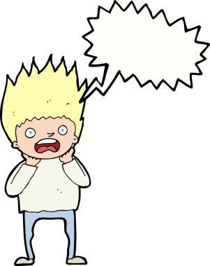 Bir insan tarafından çizilen konuşma baloncuğuyla panikleyen çizgi film adamı.