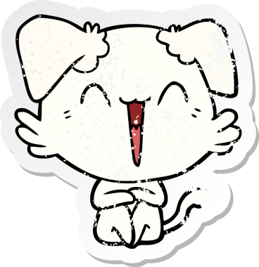 Bir insan tarafından çizilmiş mutlu küçük bir köpek çizgi filminin sıkıntılı çıkartması.