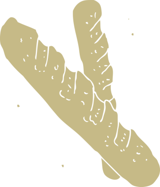 Bir insan tarafından çizilmiş baget ekmeğinin düz renk çizimi