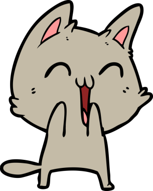 Bir insan tarafından çizilmiş mutlu çizgi film kedisi.