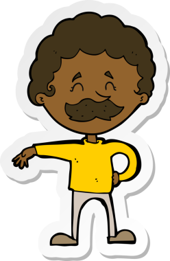 Bir insan tarafından çizilmiş kamp jestleri yapan bir çizgi film karakterinin çıkartması.