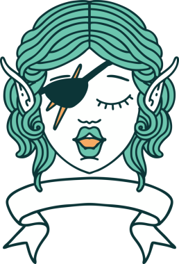 Retro Dövme Tarzı Elf düzenbaz karakter yüzü Bir insan tarafından çizilmiş pankartıyla