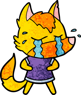 Bir insan tarafından çizilmiş üzgün küçük tilki çizgi film karakteri.