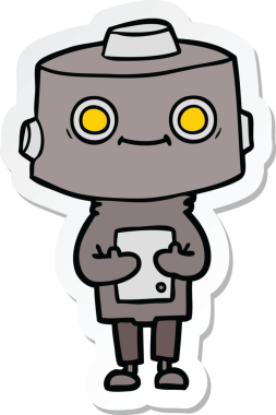 Bir insan tarafından çizilmiş robot karikatür çıkartması.