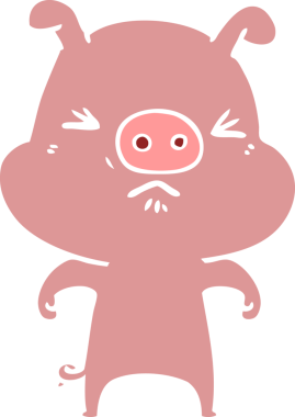 Bir insan tarafından çizilmiş düz renkli çizgi film kızgın domuz.