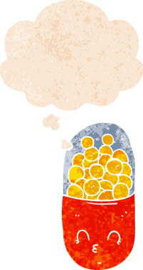 Düşünce baloncuklu çizgi film hapları grunge sıkıntılı retro dokuma tarzı bir insan tarafından çizilmiş