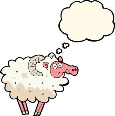 Bir insan tarafından çizilmiş düşünce balonlu pis koyunlar.