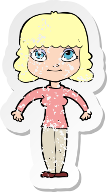 Bir insan tarafından çizilmiş omuzlarını silken karikatürlü bir kadının gerilmiş çıkartması.