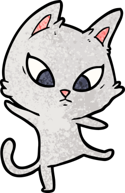 Bir insan tarafından çizilmiş kafası karışmış çizgi film kedisi.