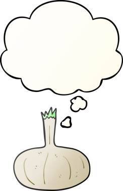 Düşünce baloncuklu karikatür soğanı bir insan tarafından çizilmiş.