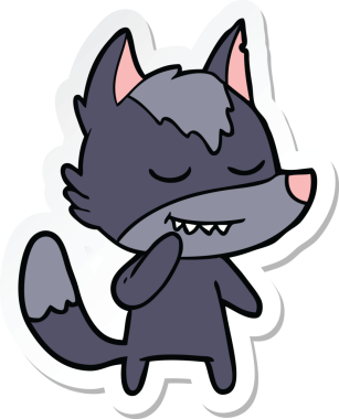 Bir insan tarafından çizilmiş dost canlısı bir kurt çizgi filminin çıkartması.