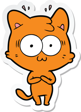 Bir çizgi film çıkartması. Bir insan tarafından çizilmiş, şaşırmış bir kedi.