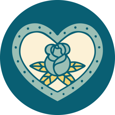 Bir insan tarafından çizilmiş kalp ve çiçeklerin ikonik dövme şekli