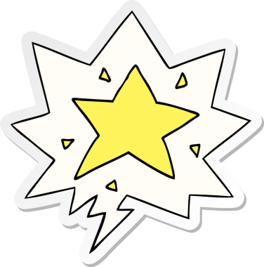 Bir insan tarafından çizilmiş konuşma balonu çıkartmalı çizgi film yıldızı.