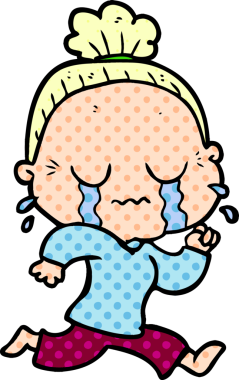 Bir insan tarafından çizilmiş ağlayan yaşlı kadın çizgi filmi.