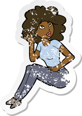 Bir insan tarafından çizilmiş bir karikatür kadının gerilimli çıkartması.