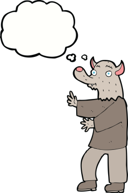 Bir insan tarafından çizilmiş düşünce baloncuğu olan bir kurt adam.