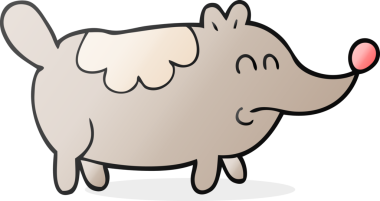 Bir insan tarafından çizilmiş küçük şişman bir köpek.