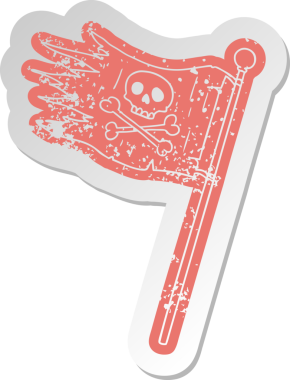 Bir insan tarafından çizilmiş korsan bayrağının sıkıntılı eski karikatür çıkartması