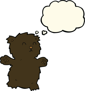 Bir insan tarafından çizilmiş düşünce balonlu oyuncak ayı.