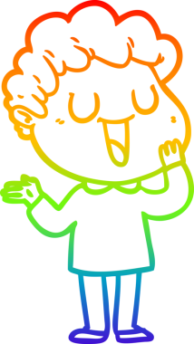 Gökkuşağı gradyan çizgisi bir insan tarafından çizilmiş gülen bir karikatür adamın çizimi