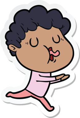 Bir insan tarafından çizilmiş şarkı söyleyen bir çizgi film karakterinin çıkartması.