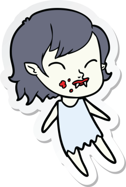 Bir insan tarafından çizilmiş yanağında kan olan vampir bir kızın çıkartması.