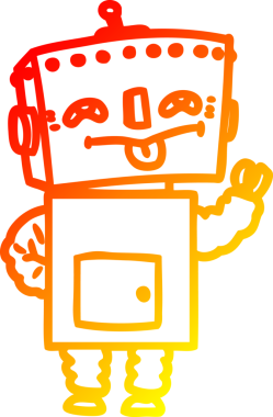 Bir insan tarafından çizilen çizgi film robotunun sıcak çizgi çizimi