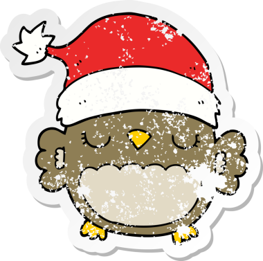 Bir insan tarafından çizilmiş şirin bir noel baykuşunun sıkıntılı çıkartması.