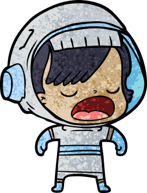 Karikatür astronot kadın bir insan tarafından çizilmiş.