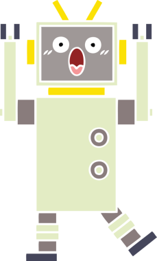 Bir insan tarafından çizilmiş düz renkli bir robot karikatürü