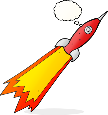 Bir insan tarafından çizilmiş serbest çizim balon karikatür roketi