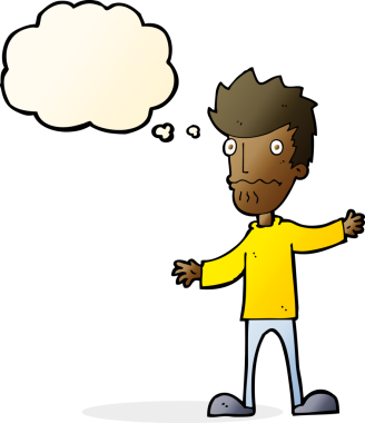 Bir insan tarafından çizilmiş düşünce baloncuğu olan sinirli bir adam.