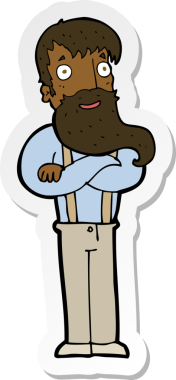 Bir insan tarafından çizilmiş sakallı hippi bir karikatür çıkartması.