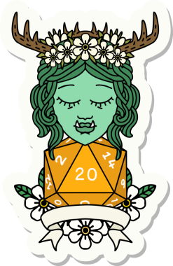 Bir insan tarafından çizilmiş 20 zarlı Ork Druid karakterinin çıkartması.