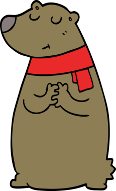 Bir insan tarafından çizilmiş eşarp takan çizgi film ayısı.