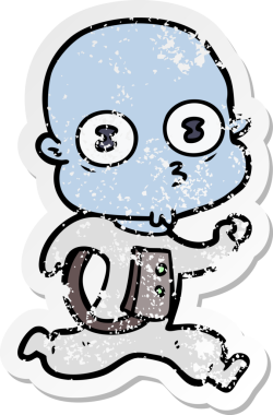 Bir insan tarafından çizilmiş garip kel bir uzay adamının sıkıntılı çıkartması.