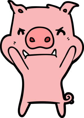 Bir insan tarafından çizilmiş kızgın çizgi film domuzu.